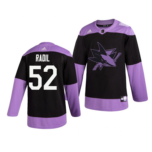 Sharks 52 Lukas Radil Black Purple Hockey Fights Cancer Adidas Jersey
