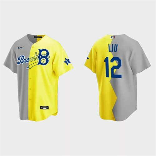 Simu Liu Brooklyn Dodgers 2022 Celebrity Softball Game Split Jersey – Gray Yellow.jpg