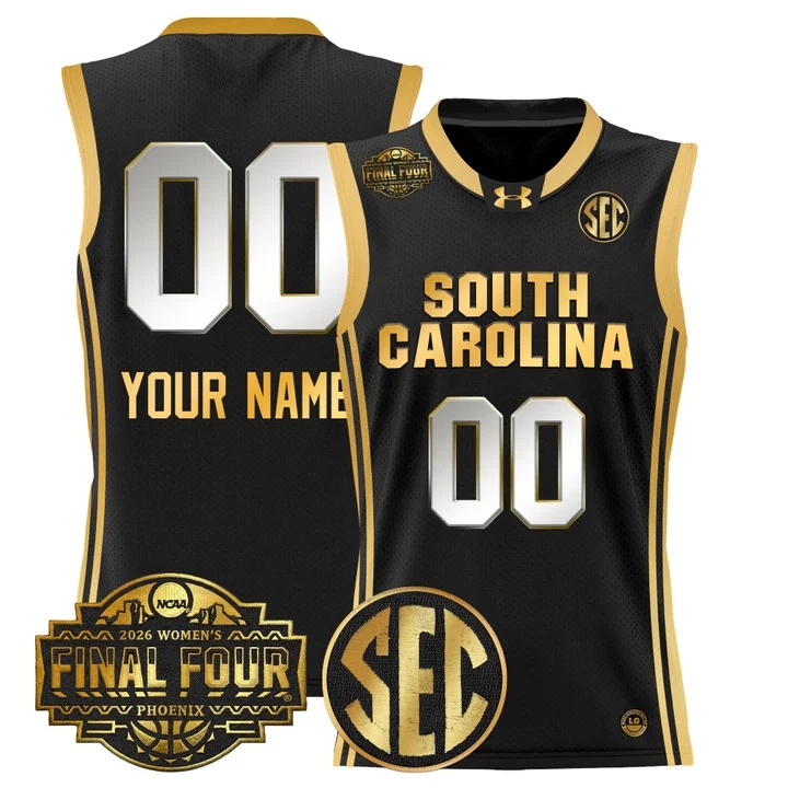 South Carolina Gamecocks 2026 Women's Tournament Final Four Custom Basketball Jersey black gold