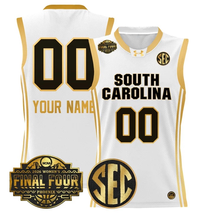 South Carolina Gamecocks 2026 Women's Tournament Final Four Custom Basketball Jersey white gold