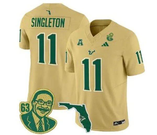 South Florida Bulls #11 Keshaun Singleton 2025 Gold Football Game Jersey 