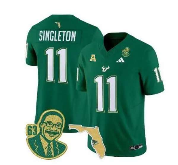 South Florida Bulls #11 Keshaun Singleton 2025 Green Football Game Jersey 