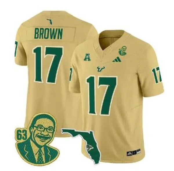 South Florida Bulls #17 Byrum Brown 2025 Gold Football Game Jersey 