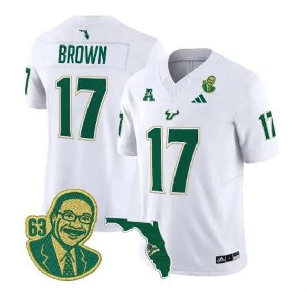 South Florida Bulls #17 Byrum Brown 2025 White Football Game Jersey 