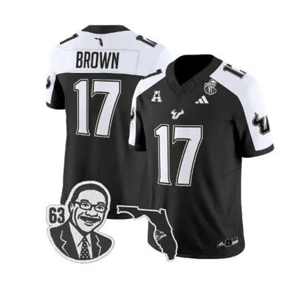 South Florida Bulls #17 Byrum Brown Black White Gratitude Limited Football Jersey 