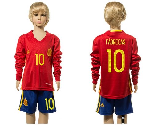Spain #10 Fabregas Red Home Long Sleeves Kid Soccer Country Jersey