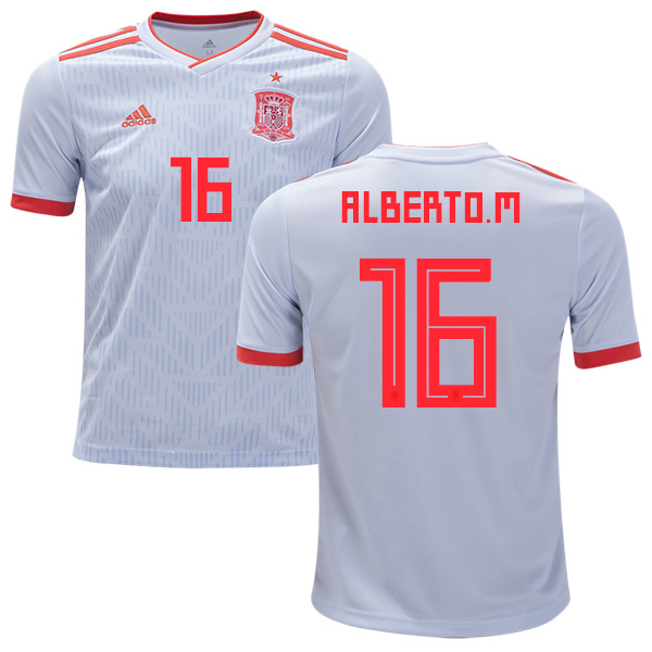 Spain #16 Alberto M. Away Kid Soccer Country Jersey
