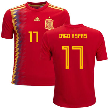 Spain #17 Iago Aspas Red Home Kid Soccer Country Jersey