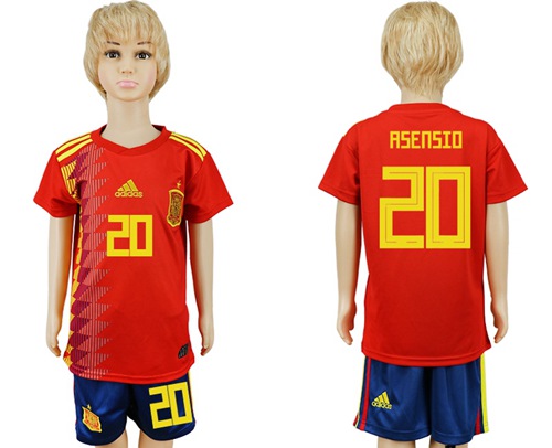 Spain #20 Asensio Red Home Kid Soccer Country Jersey