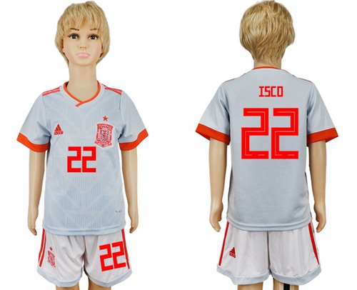 Spain #22 Isco Away Kid Soccer Country Jersey