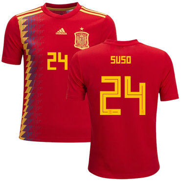 Spain #24 Suso Red Home Kid Soccer Country Jersey