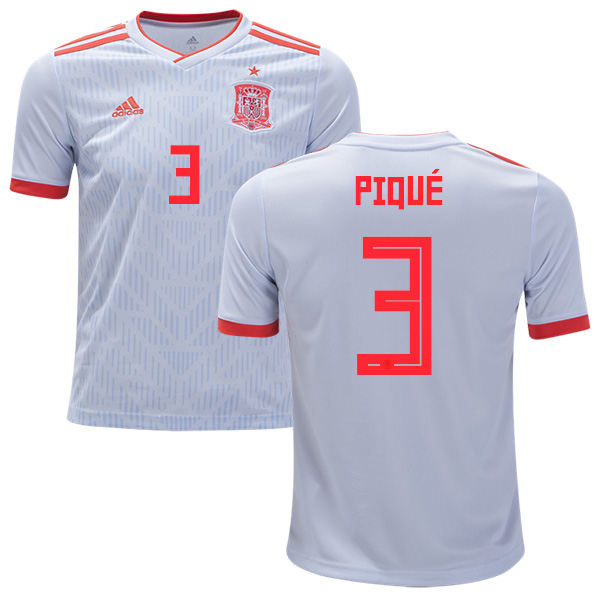 Spain #3 Pique Away Kid Soccer Country Jersey