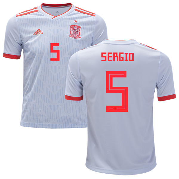Spain #5 Sergio Away Kid Soccer Country Jersey