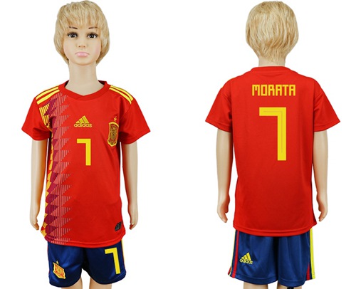 Spain #7 Morata Red Home Kid Soccer Country Jersey