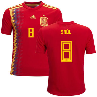 Spain #8 Saul Red Home Kid Soccer Country Jersey