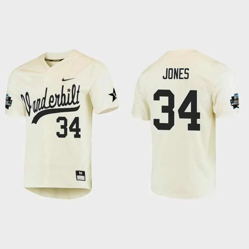 Spencer Jones Vanderbilt Commodores College World Series Baseball Jersey – Cream