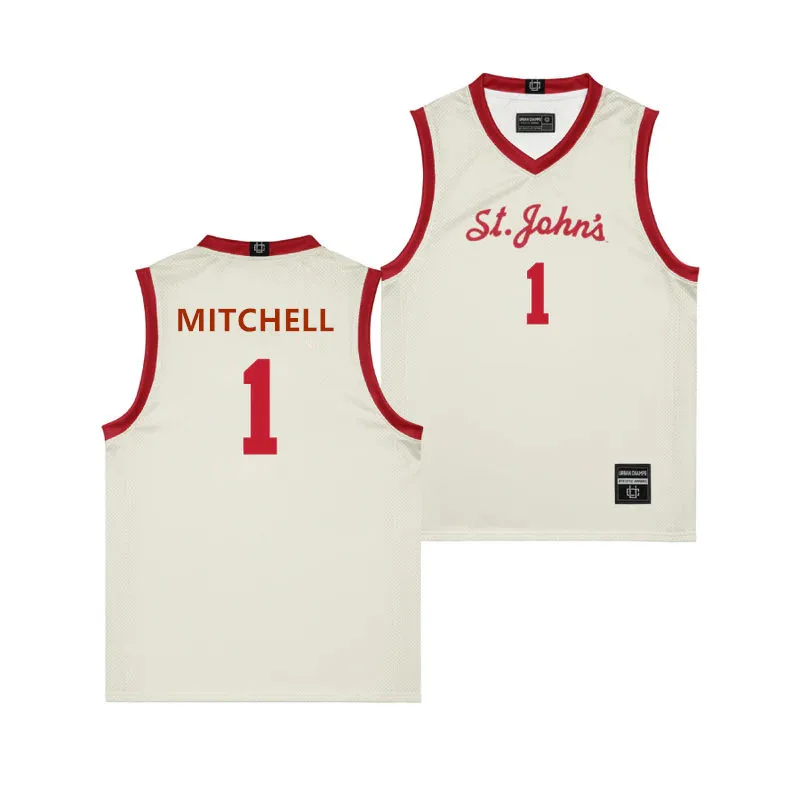 St. John's Red Storm #1 Dillon Mitchell Cream Retro Basketball Jersey 