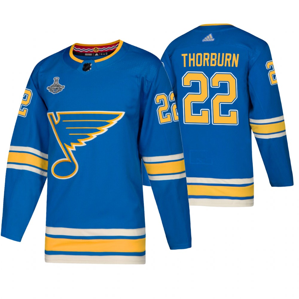 St. Louis Blues Chris Thorburn Blue 2019 Stanley Cup Champions Men's Jersey