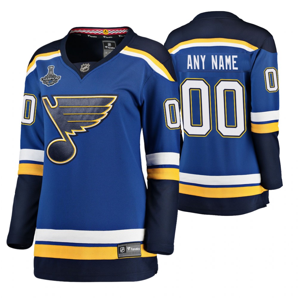 St. Louis Blues Custom Blue 2019 Stanley Cup Champions Home Women's Jersey
