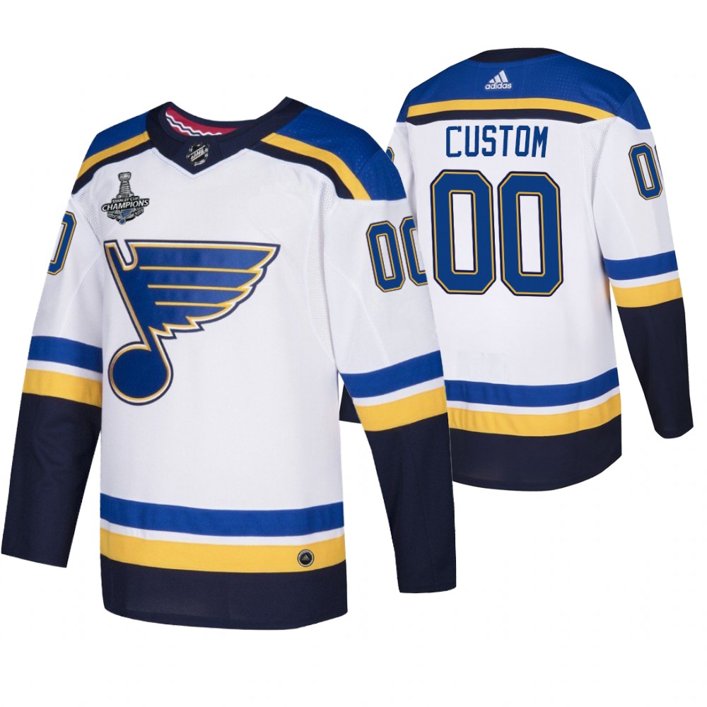 St. Louis Blues Custom White 2019 Stanley Cup Champions Men's Jersey