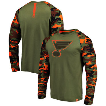 St. Louis Blues Fanatics Branded Olive Camo Recon Long Sleeve Raglan T-Shirt