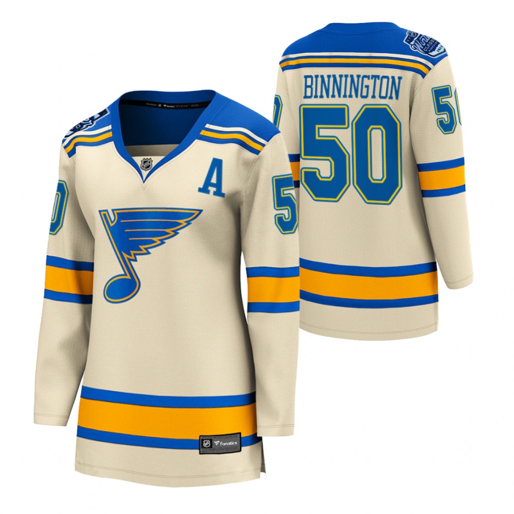 St. Louis Blues Jordan Binnington Women Cream 2022 Winter Classic Jersey