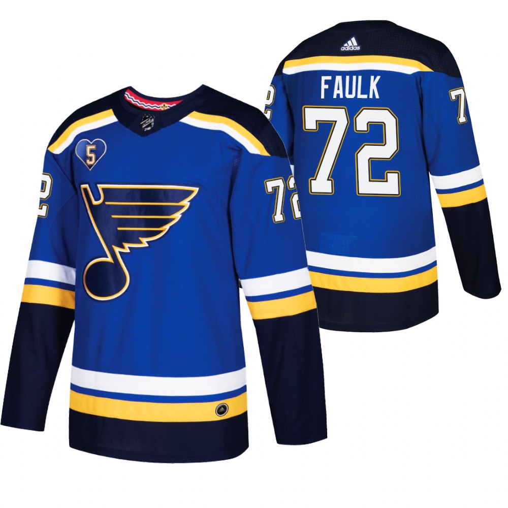 St. Louis Blues Justin Faulk Blue 2021 Bobby Plager Momorial No.5 Patch Jersey