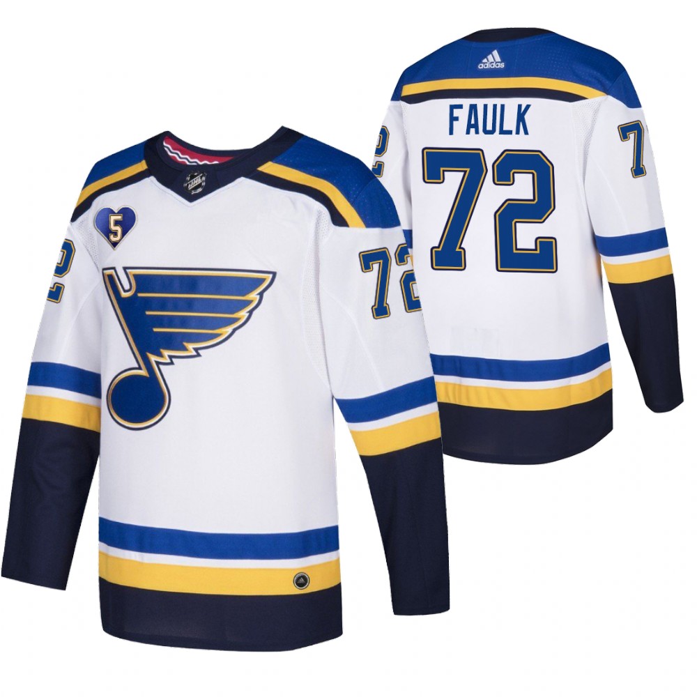 St. Louis Blues Justin Faulk White 2021 Bobby Plager Momorial No.5 Patch Jersey