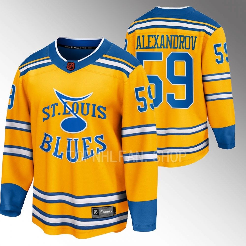 St. Louis Blues Nikita Alexandrov Yellow 2022 Special Edition 2.0 Breakaway Retro Jersey