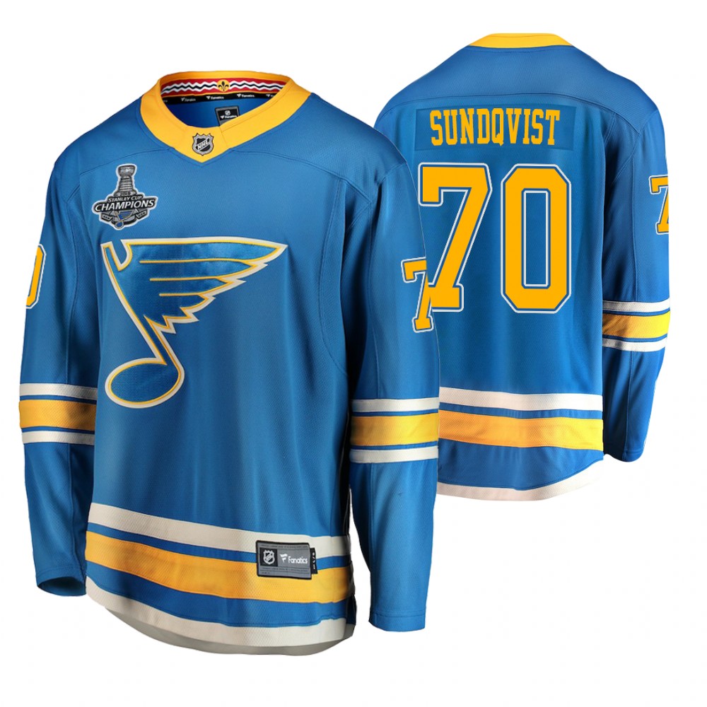 St. Louis Blues Oskar Sundqvist Blue 2019 Stanley Cup Champions Alternate Men's Jersey