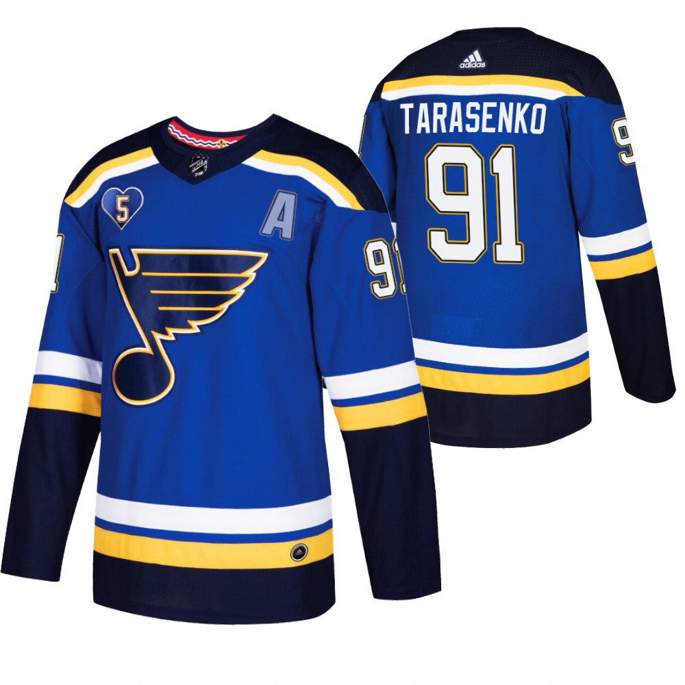 St. Louis Blues Vladimir Tarasenko Blue 2021 Bobby Plager Momorial No.5 Patch Jersey