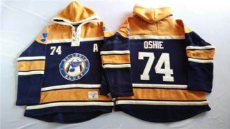 St.Louis Blues #74 T.J Oshie Navy Blue Gold Sawyer Hooded Sweatshirt Stitched NHL Jersey