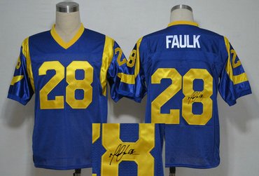 St.Louis Rams #28 Marshall faulk Blue Throwback Jersey(Signed Elite)