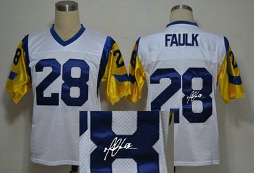 St.Louis Rams #28 Marshall faulk White Throwback Jersey(Signed Elite)
