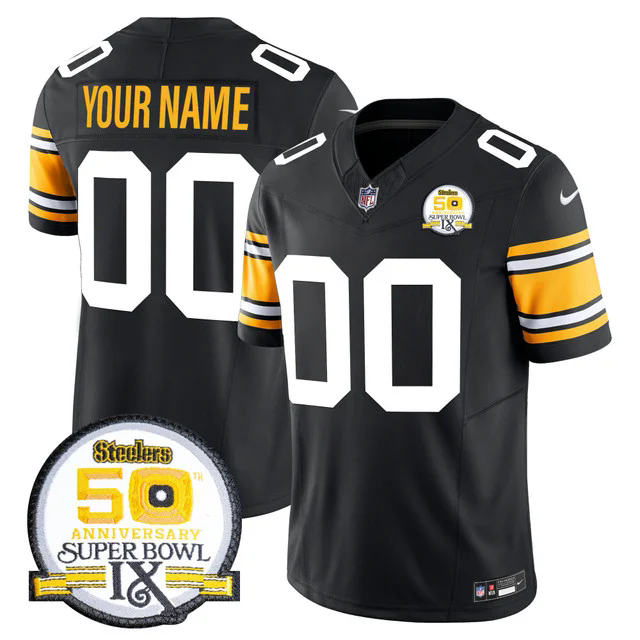Steelers 50th Anniversary Of Super Bowl IX Patch Vapor Limited Custom Jersey 1975 BLACK.webp