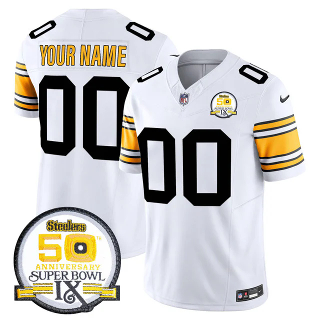 Steelers 50th Anniversary Of Super Bowl IX Patch Vapor Limited Custom Jersey 1975 WHITE.webp