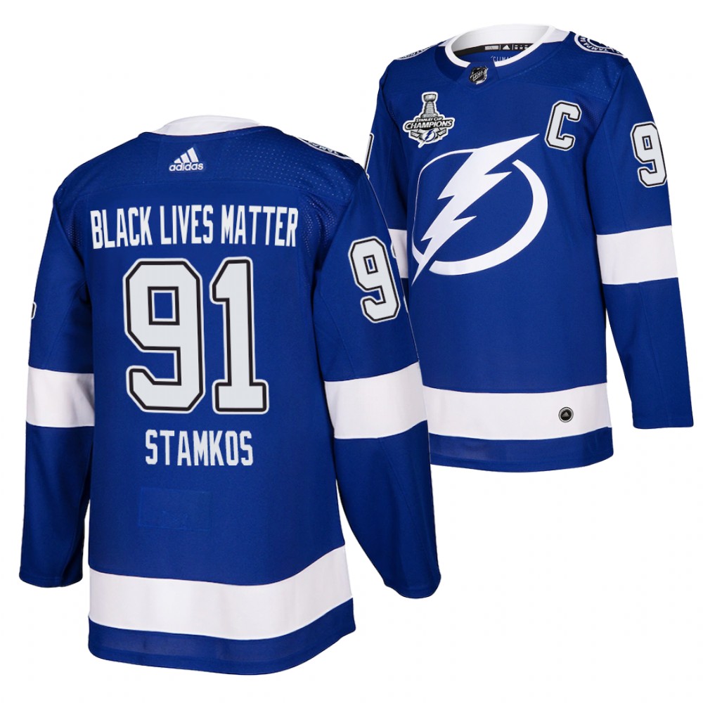 Steven Stamkos Lightning Black Lives Matter Blue 2020 Stanley Cup Champions Jersey