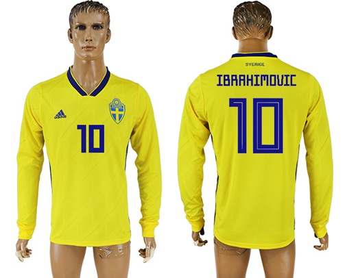 Sweden #10 Ibrahimovic Home Long Sleeves Soccer Country Jersey