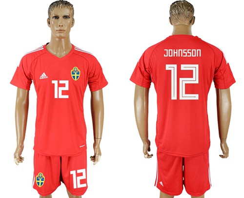Sweden #12 Johnsson Red Goalkeeper Soccer Country Jersey