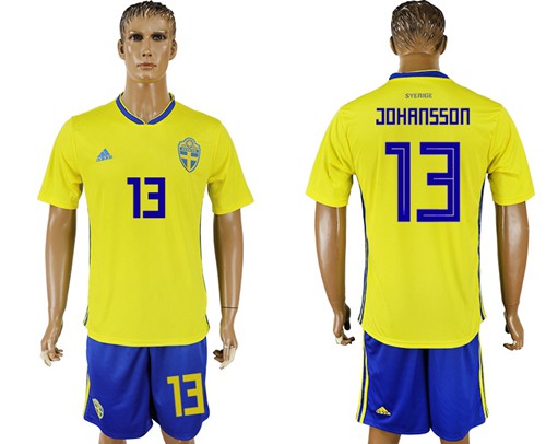 Sweden #13 Johansson Home Soccer Country Jersey
