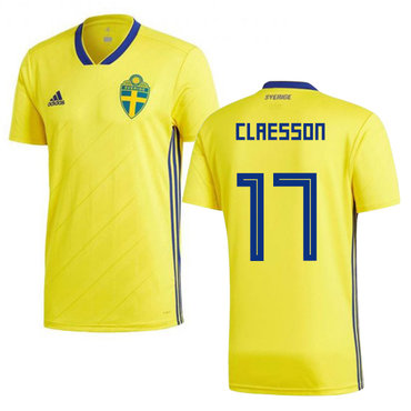 Sweden #17 Claesson Home Soccer Country Jersey