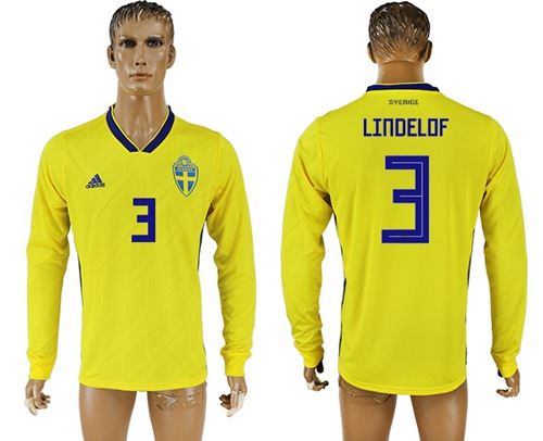 Sweden #3 Lindelof Home Long Sleeves Soccer Country Jersey