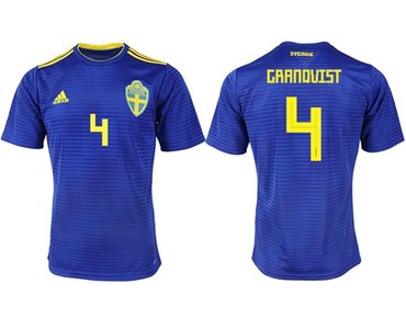 Sweden #4 Granqvist Away Soccer Country Jersey