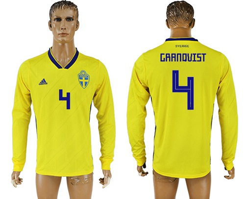 Sweden #4 Granqvist Home Long Sleeves Soccer Country Jersey