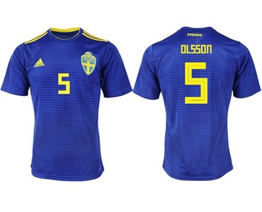 Sweden #5 Olsson Away Soccer Country Jersey