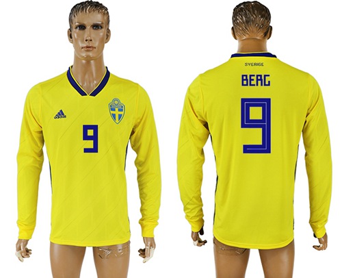 Sweden #9 Berg Home Long Sleeves Soccer Country Jersey