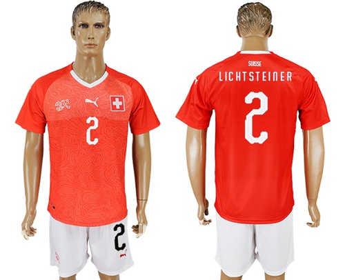 Switzerland #2 Lichtsteiner Red Home Soccer Country Jersey