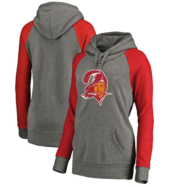 Tampa Bay Buccaneers NFL Pro Line By Fanatics Branded Women's Throwback Logo Tri-Blend Raglan Plus Size Pullover Hoodie Gray Red