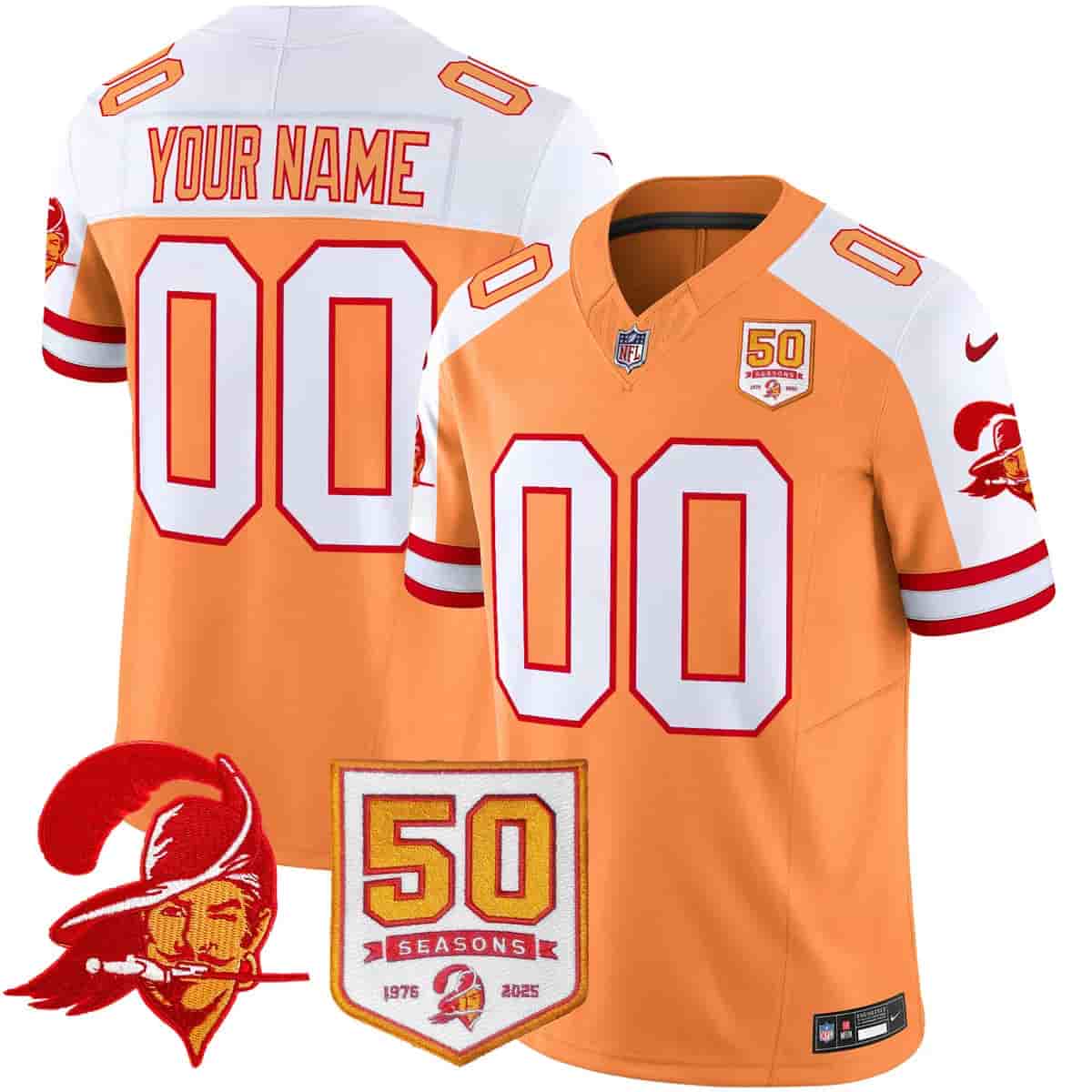 Tampa Bay Buccaneers Throwback 50th Season Patch Vapor Limited Custom Jersey - All Stitched Creamsicle Aternate