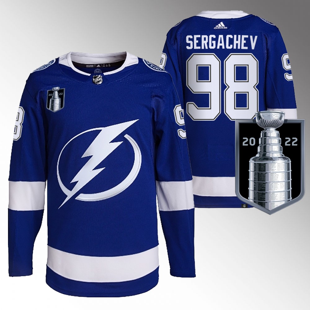 Tampa Bay Lightning Mikhail Sergachev Blue 2022 Stanley Cup Final Primegreen Jersey